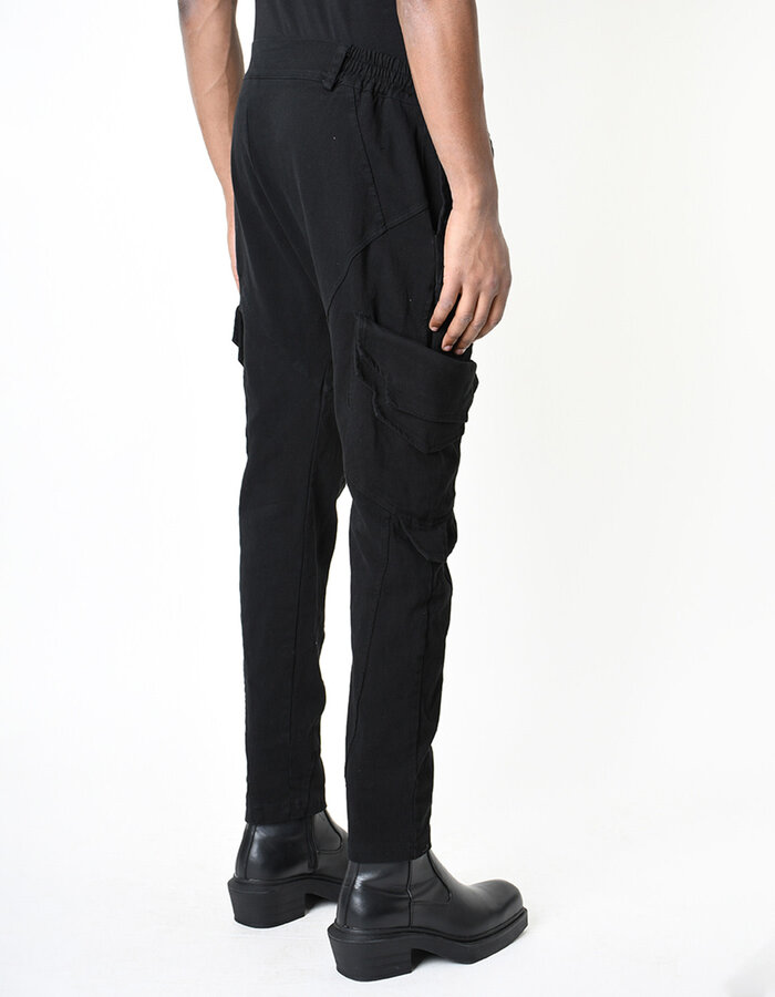 LA HAINE INSIDE US STRETCH DENIM MULTI POCKET CARGO JEANS - BLACK