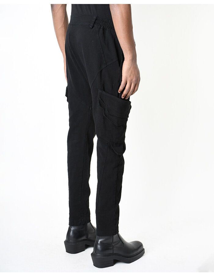 LA HAINE INSIDE US STRETCH DENIM MULTI POCKET CARGO JEANS - BLACK