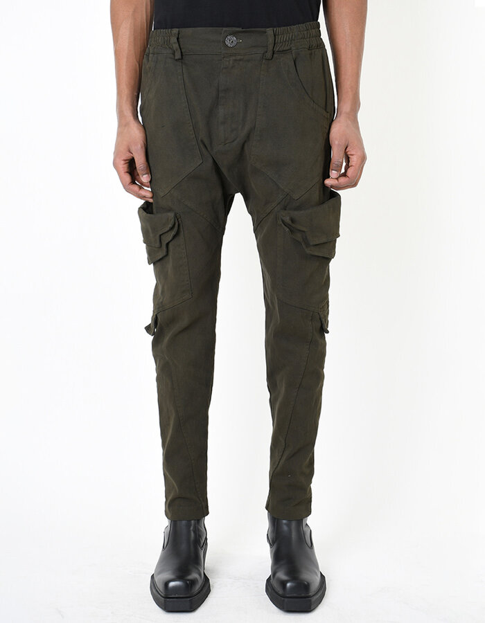LA HAINE INSIDE US STRETCH DENIM MULTI POCKET CARGO JEANS - GREEN