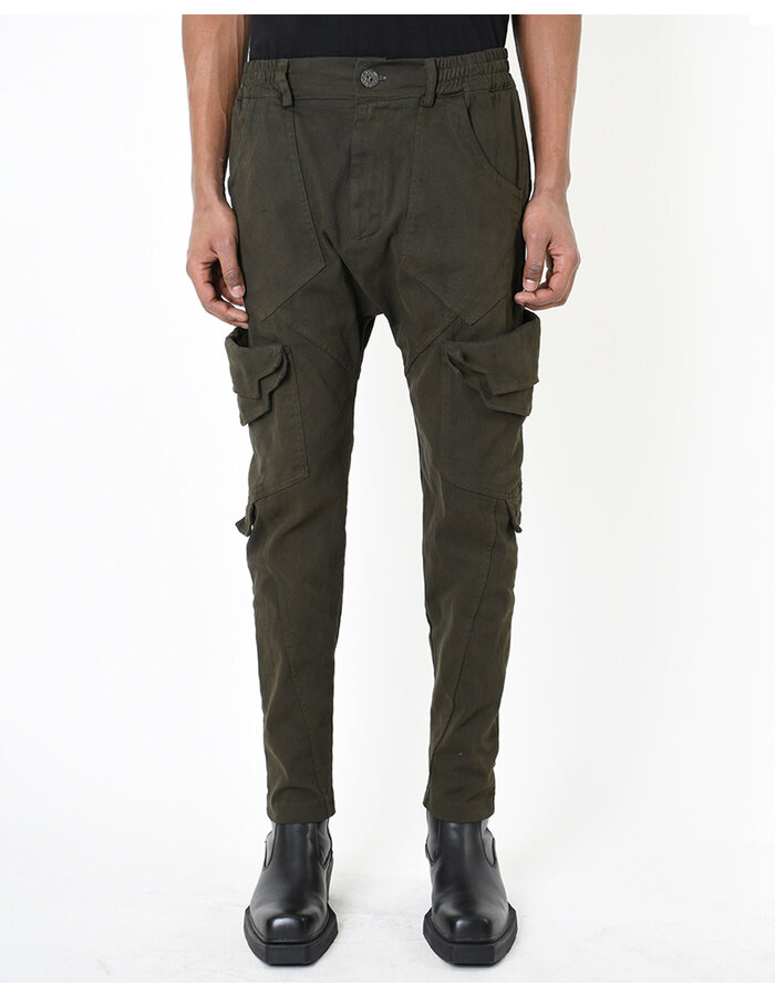 LA HAINE INSIDE US STRETCH DENIM MULTI POCKET CARGO JEANS - GREEN