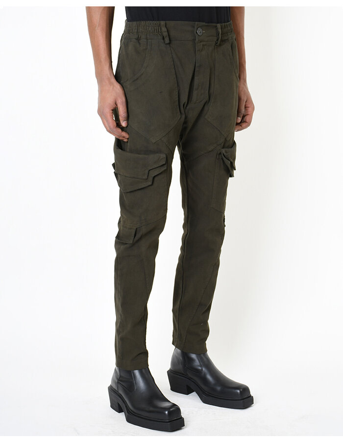 LA HAINE INSIDE US STRETCH DENIM MULTI POCKET CARGO JEANS - GREEN