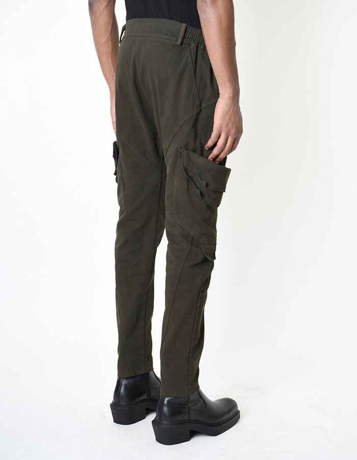 LA HAINE INSIDE US STRETCH DENIM MULTI POCKET CARGO JEANS - GREEN