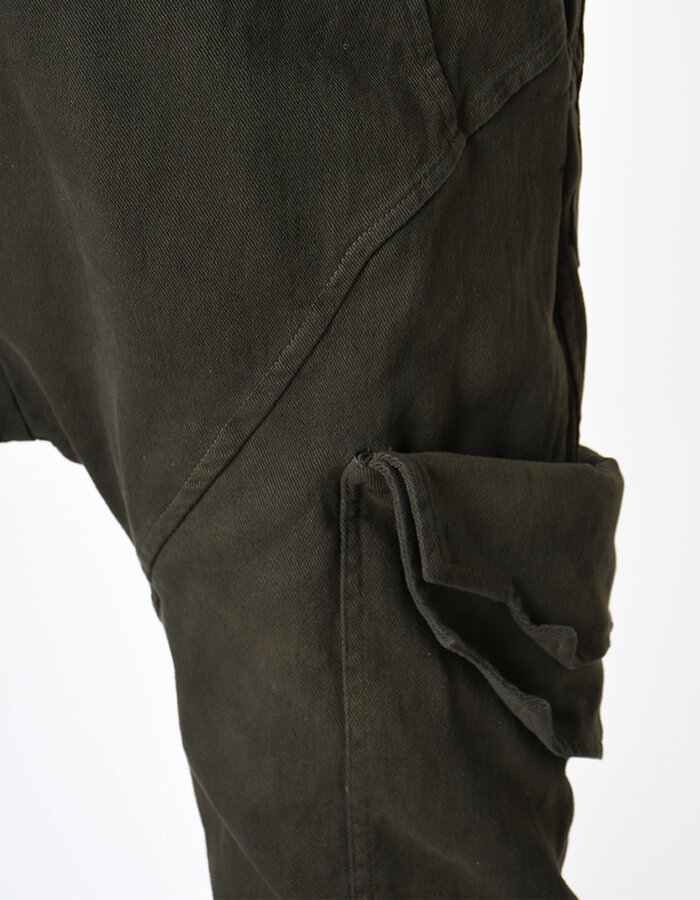 LA HAINE INSIDE US STRETCH DENIM MULTI POCKET CARGO JEANS - GREEN
