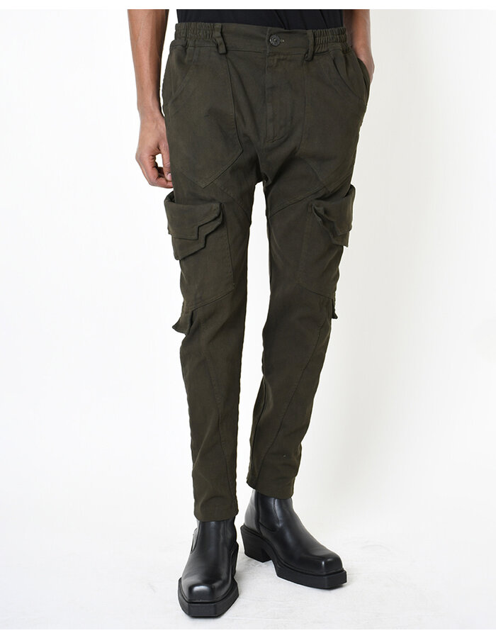 LA HAINE INSIDE US STRETCH DENIM MULTI POCKET CARGO JEANS - GREEN