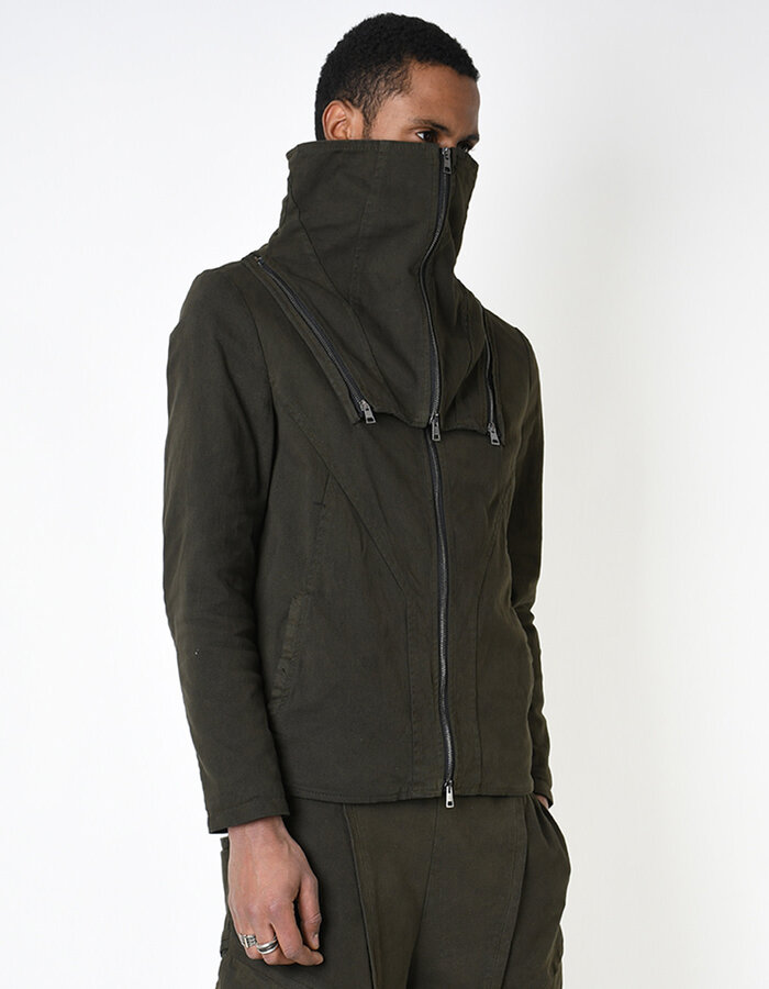 LA HAINE INSIDE US STRETCH COTTON HIGH NECK DETACHABLE JACKET - GREEN