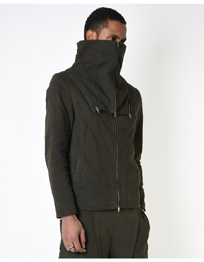 LA HAINE INSIDE US STRETCH COTTON HIGH NECK DETACHABLE JACKET - GREEN