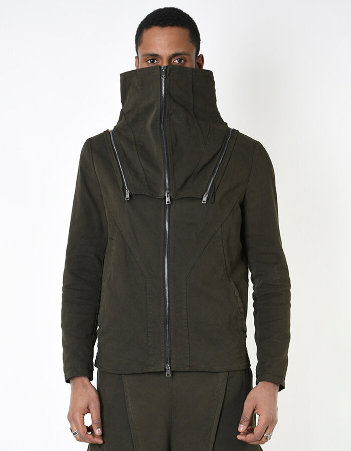 LA HAINE INSIDE US STRETCH COTTON HIGH NECK DETACHABLE JACKET - GREEN