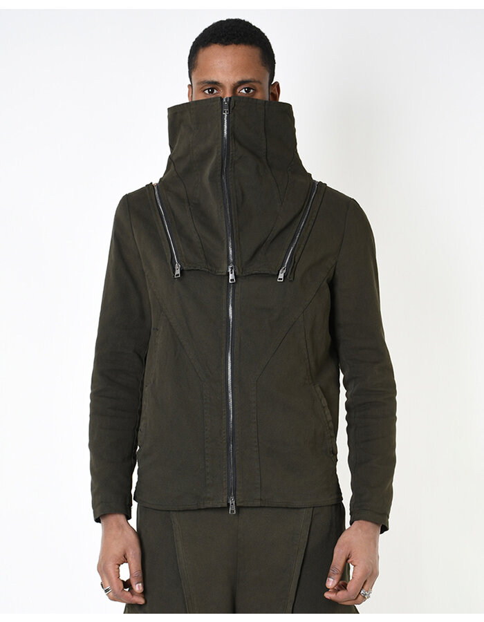 LA HAINE INSIDE US STRETCH COTTON HIGH NECK DETACHABLE JACKET - GREEN
