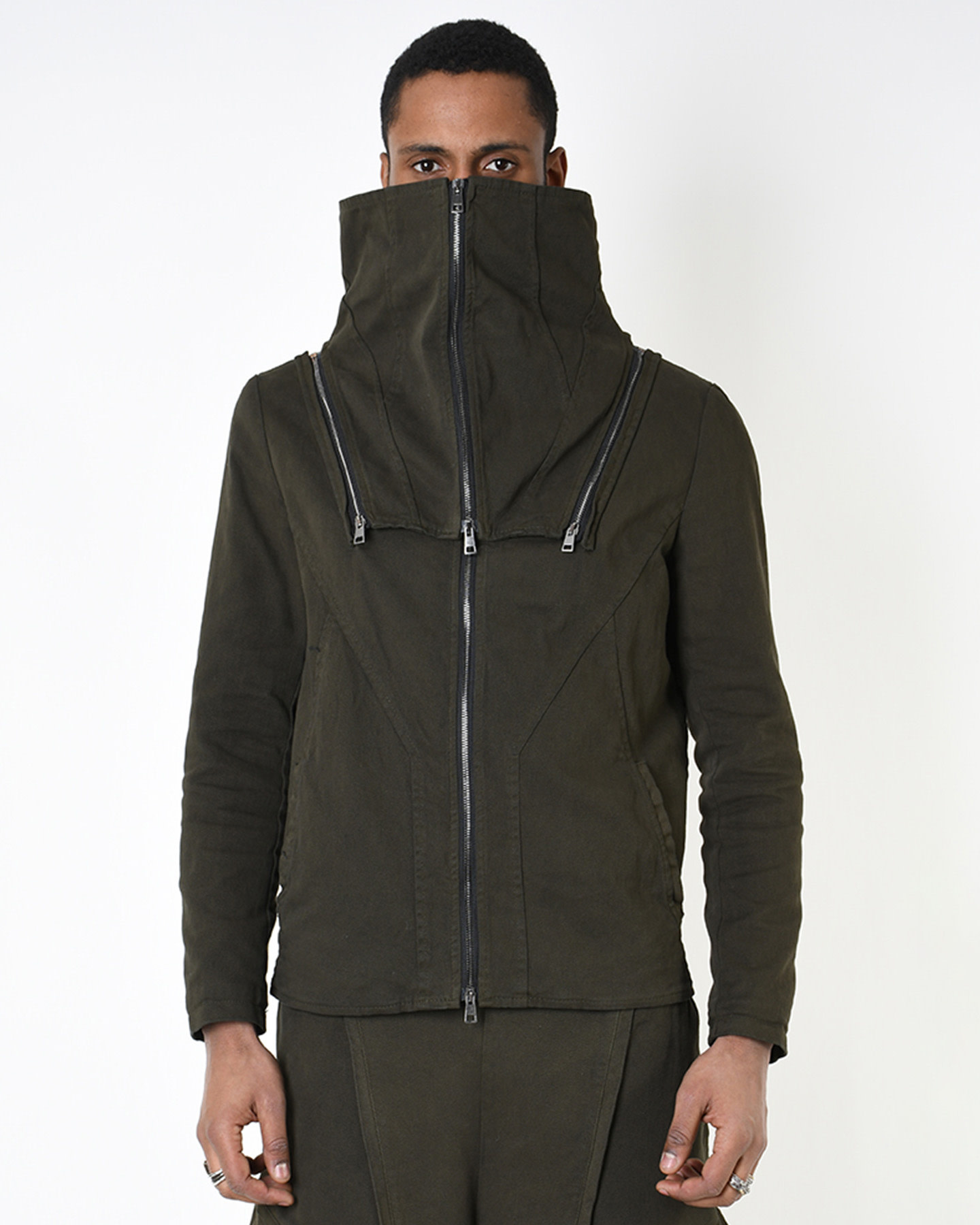 STRETCH COTTON HIGH NECK DETACHABLE JACKET - GREEN - Shop STRETCH COTTON HIGH NECK DETACHABLE JACKET - GREEN - Shop