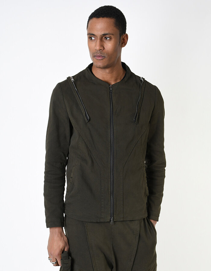 LA HAINE INSIDE US STRETCH COTTON HIGH NECK DETACHABLE JACKET - GREEN