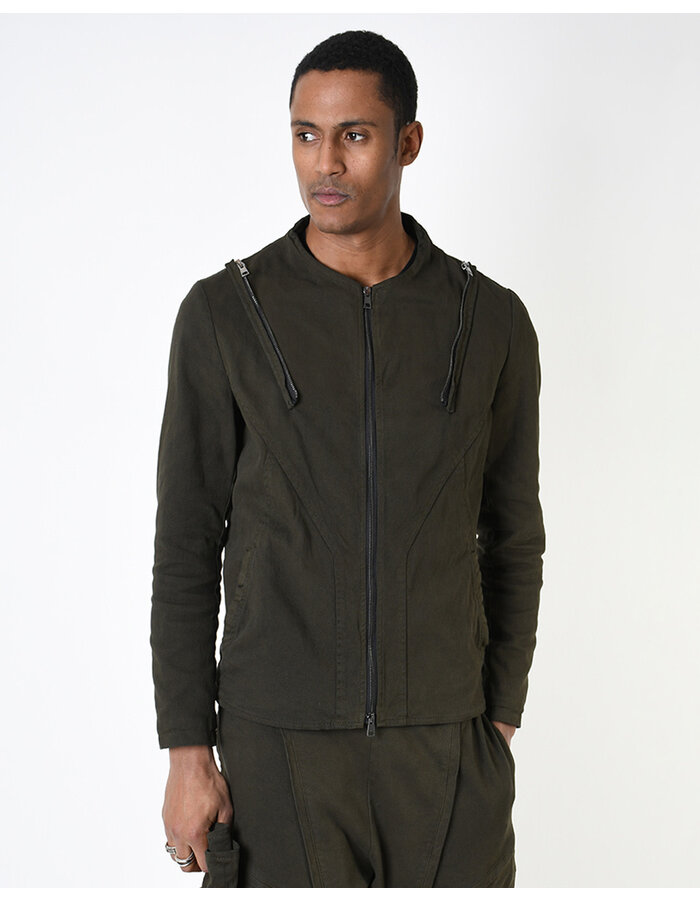 LA HAINE INSIDE US STRETCH COTTON HIGH NECK DETACHABLE JACKET - GREEN