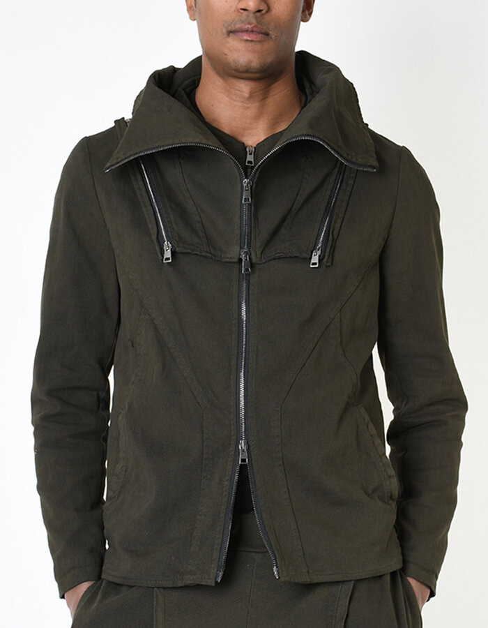 LA HAINE INSIDE US STRETCH COTTON HIGH NECK DETACHABLE JACKET - GREEN