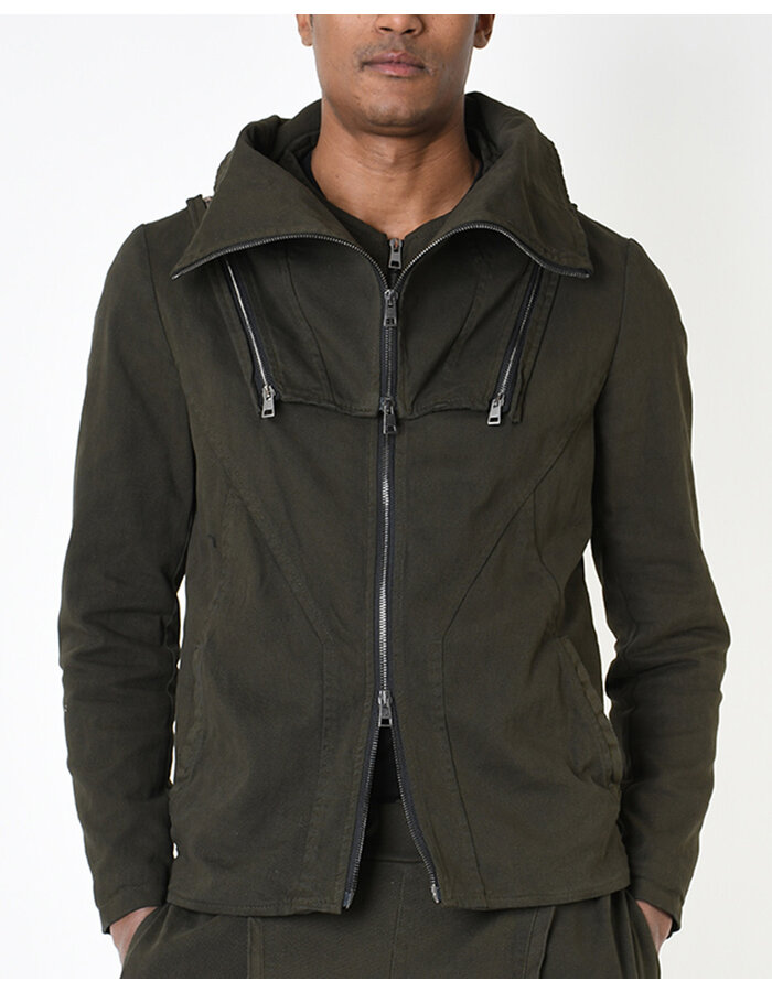 LA HAINE INSIDE US STRETCH COTTON HIGH NECK DETACHABLE JACKET - GREEN