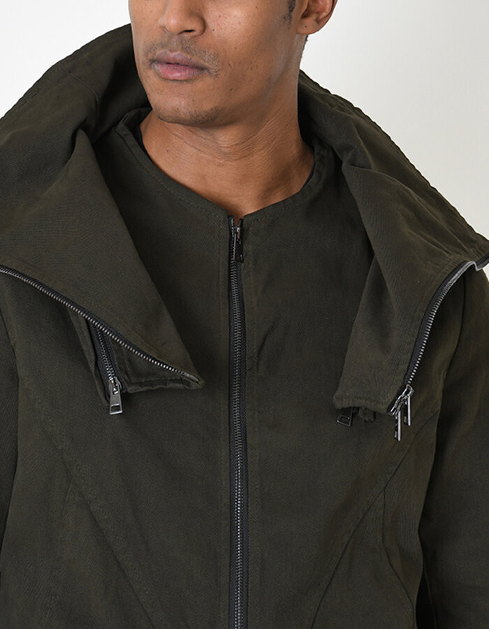 LA HAINE INSIDE US STRETCH COTTON HIGH NECK DETACHABLE JACKET - GREEN