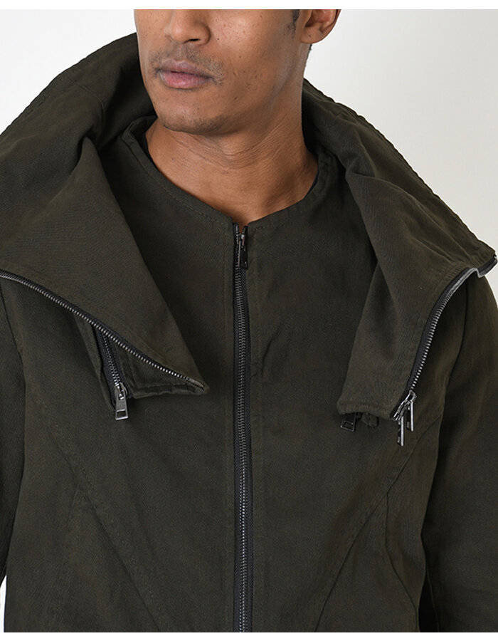 LA HAINE INSIDE US STRETCH COTTON HIGH NECK DETACHABLE JACKET - GREEN