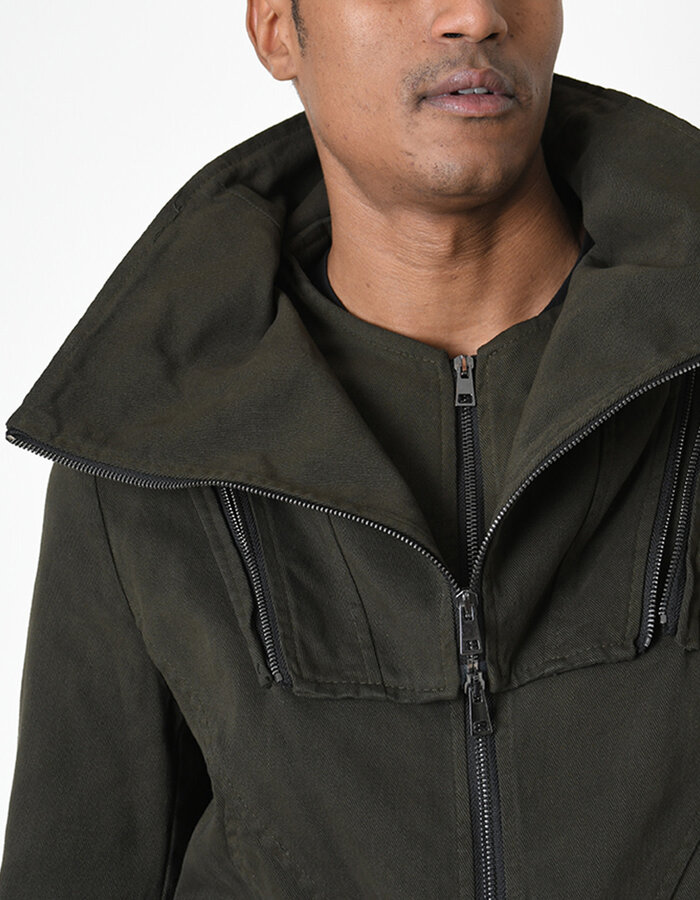 LA HAINE INSIDE US STRETCH COTTON HIGH NECK DETACHABLE JACKET - GREEN