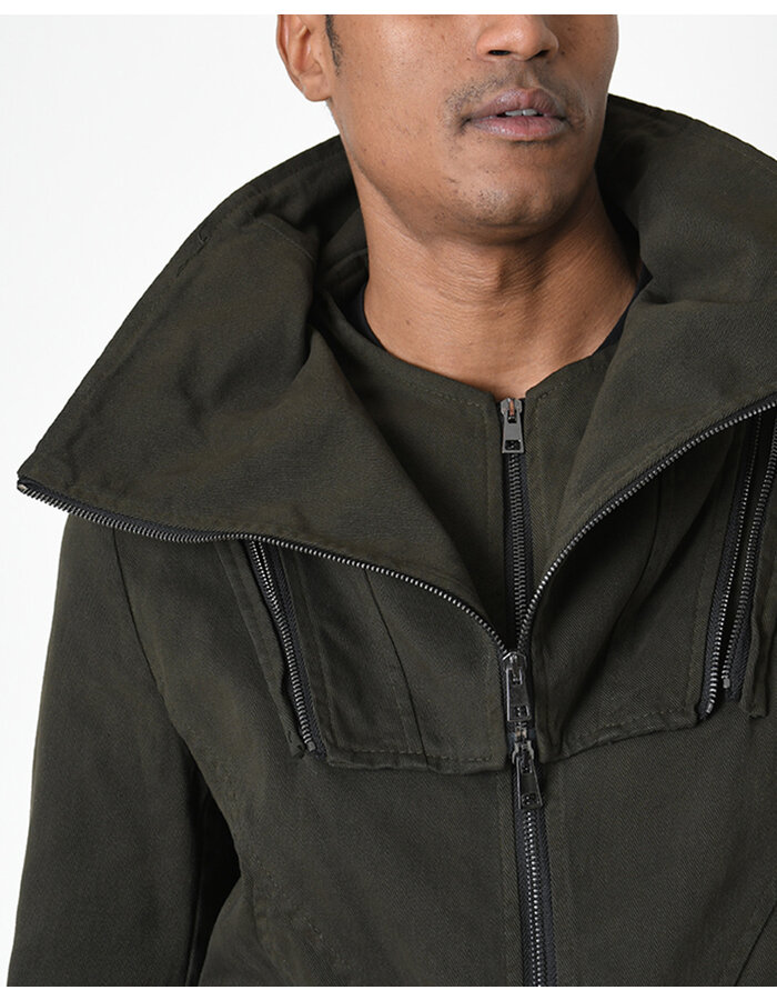 LA HAINE INSIDE US STRETCH COTTON HIGH NECK DETACHABLE JACKET - GREEN