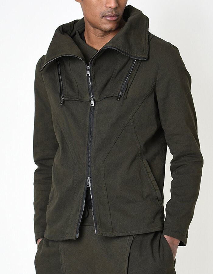 LA HAINE INSIDE US STRETCH COTTON HIGH NECK DETACHABLE JACKET - GREEN