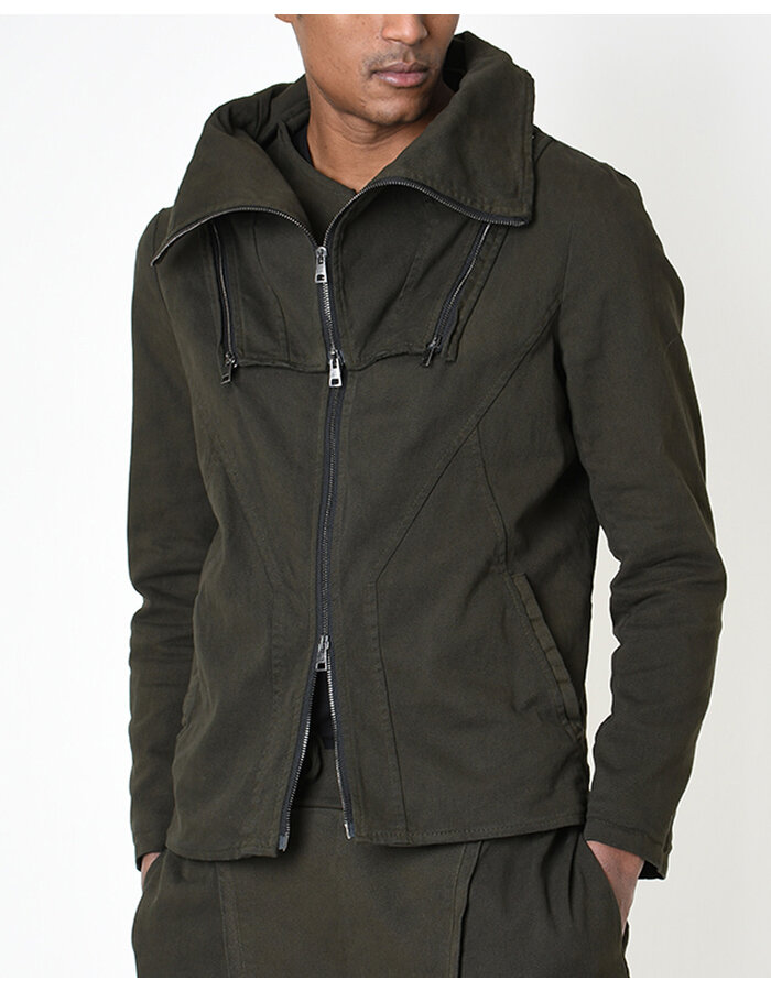 LA HAINE INSIDE US STRETCH COTTON HIGH NECK DETACHABLE JACKET - GREEN