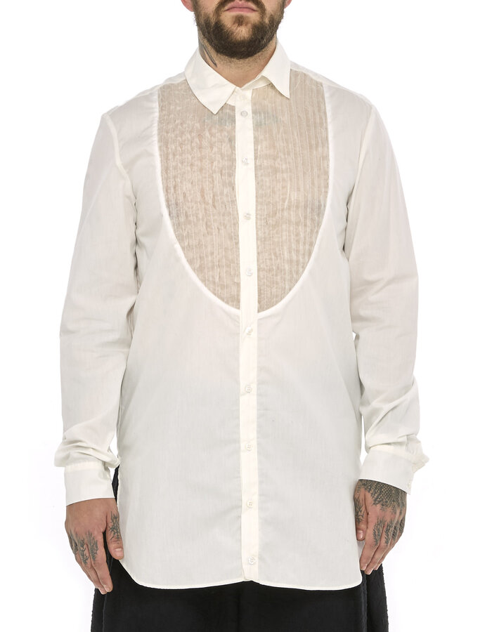 SANDRINE PHILIPPE PLEATED FRONT DRESS SHIRT - DIRTY WHITE