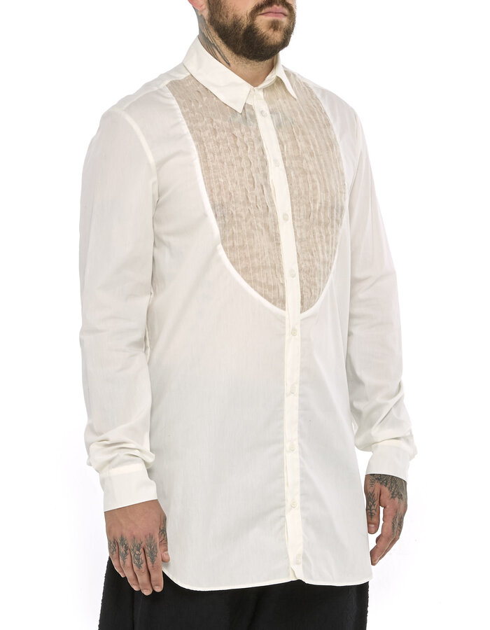 SANDRINE PHILIPPE PLEATED FRONT DRESS SHIRT - DIRTY WHITE