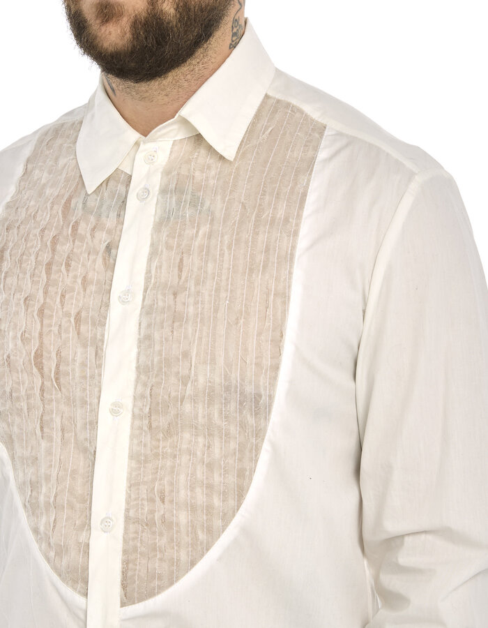 SANDRINE PHILIPPE PLEATED FRONT DRESS SHIRT - DIRTY WHITE