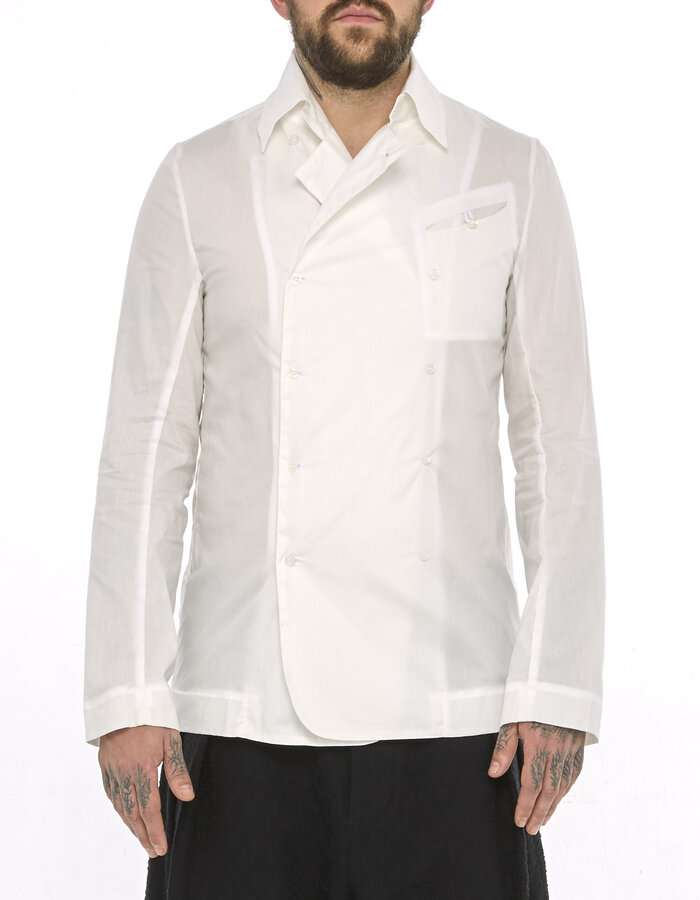 SANDRINE PHILIPPE DOUBLE BREASTED SHAWL COLLAR POPLIN SHIRT - DIRTY WHITE