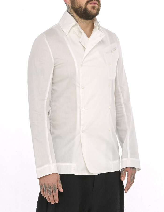 SANDRINE PHILIPPE DOUBLE BREASTED SHAWL COLLAR POPLIN SHIRT - DIRTY WHITE
