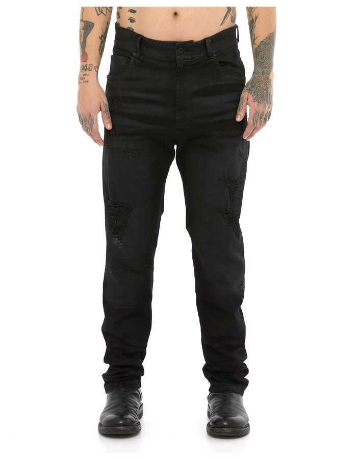 MD75 RESIN TREATED DISTRESSED STRAIGHT LEG JEANS