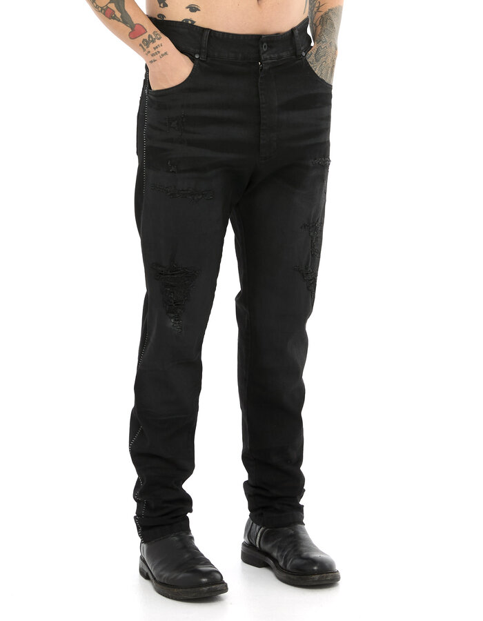 MD75 RESIN TREATED DISTRESSED STRAIGHT LEG JEANS
