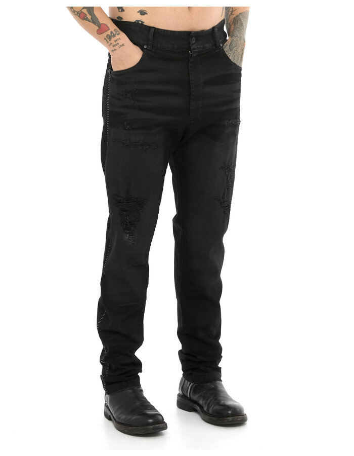 MD75 RESIN TREATED DISTRESSED STRAIGHT LEG JEANS