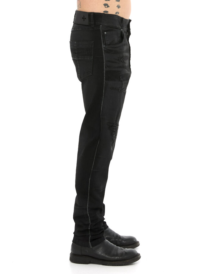MD75 RESIN TREATED DISTRESSED STRAIGHT LEG JEANS