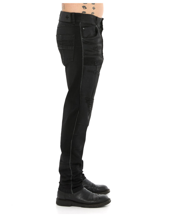 MD75 RESIN TREATED DISTRESSED STRAIGHT LEG JEANS