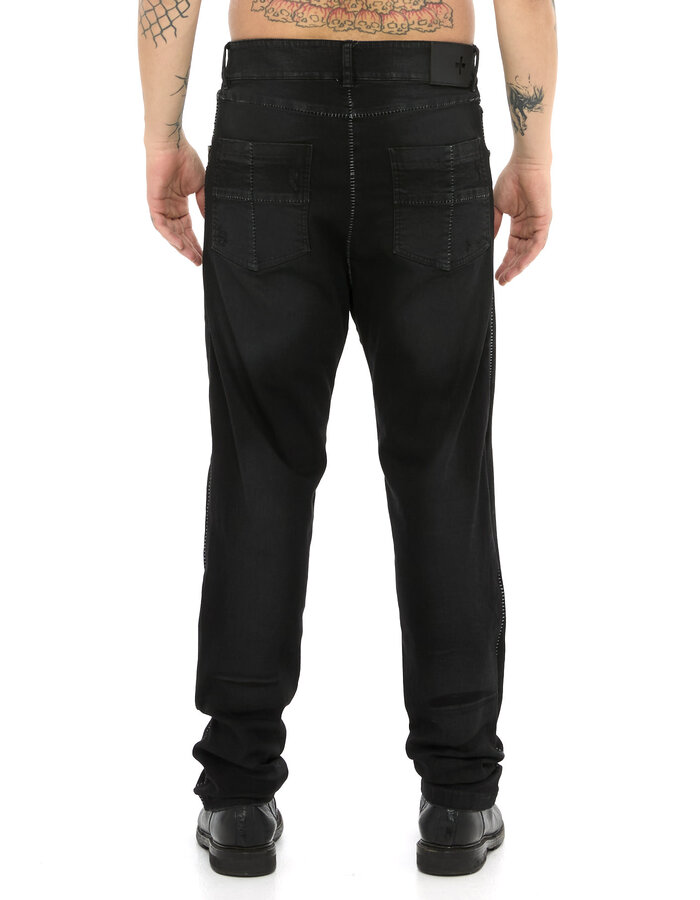 MD75 RESIN TREATED DISTRESSED STRAIGHT LEG JEANS