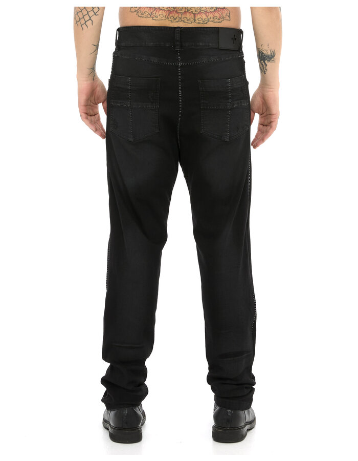 MD75 RESIN TREATED DISTRESSED STRAIGHT LEG JEANS