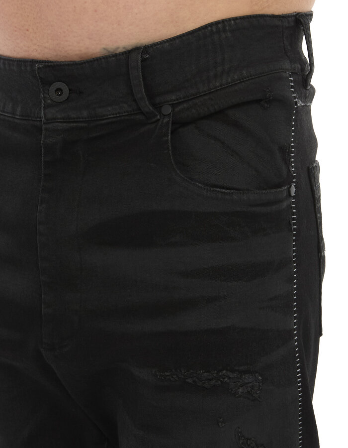 MD75 RESIN TREATED DISTRESSED STRAIGHT LEG JEANS