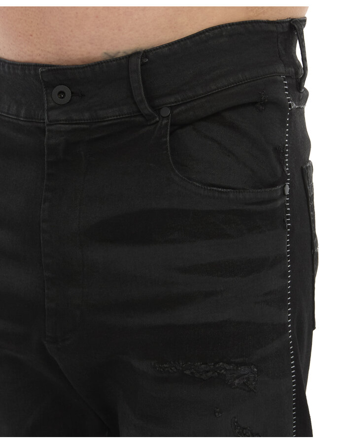 MD75 RESIN TREATED DISTRESSED STRAIGHT LEG JEANS