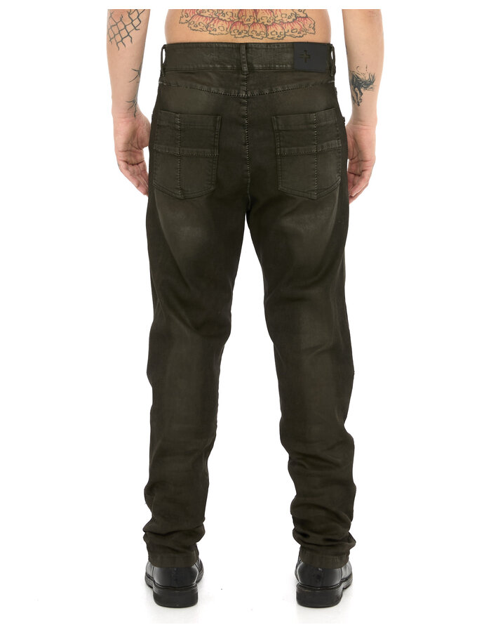 MD75 TAUPE RESIN COATED STRAIGHT LEG JEANS