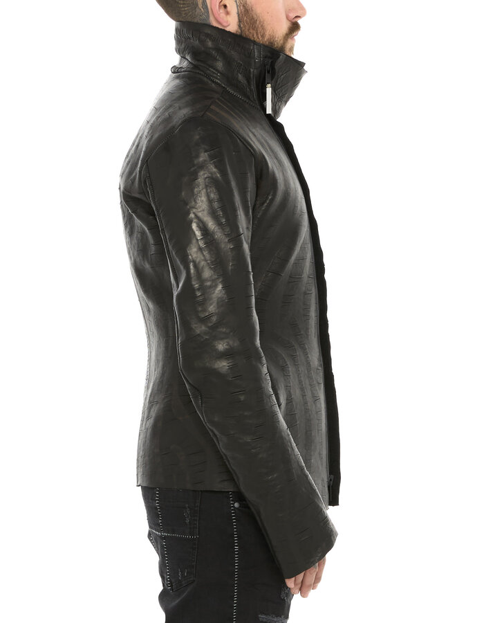 ISAAC SELLAM EXPERIENCE DISCAL WOOL BONDED LEATHER JACKET IN "VAGUE"