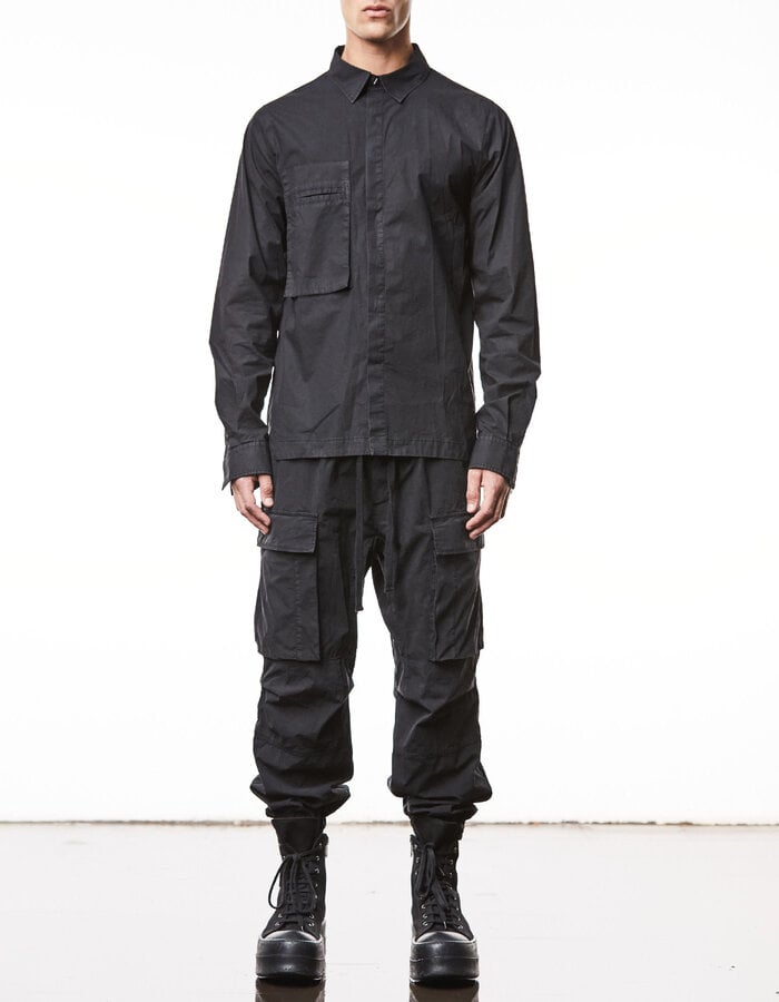 THOM KROM WASHED COTTON SHIRT WITH POCKET - BLACK