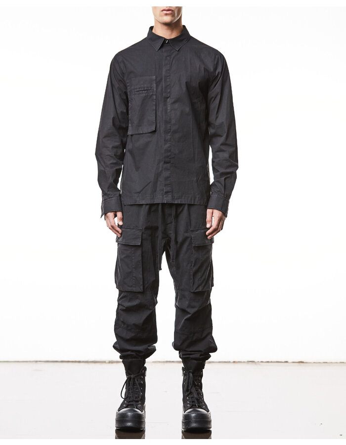 THOM KROM WASHED COTTON SHIRT WITH POCKET - BLACK