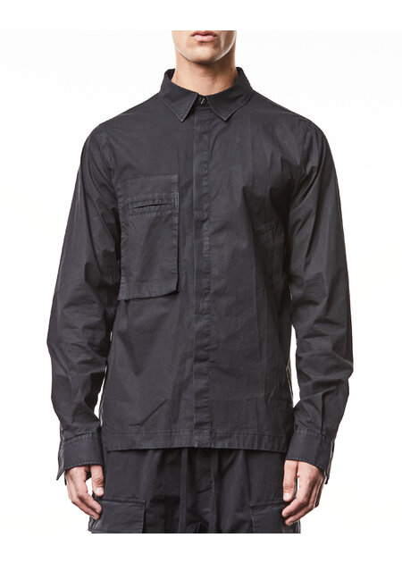 THOM KROM WASHED COTTON SHIRT WITH POCKET - BLACK
