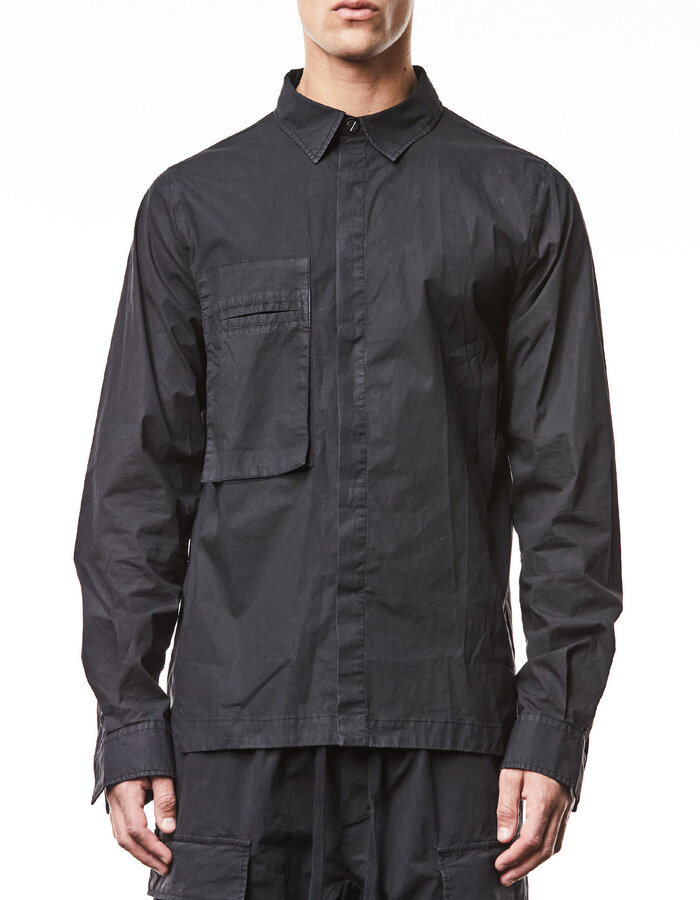 THOM KROM WASHED COTTON SHIRT WITH POCKET - BLACK
