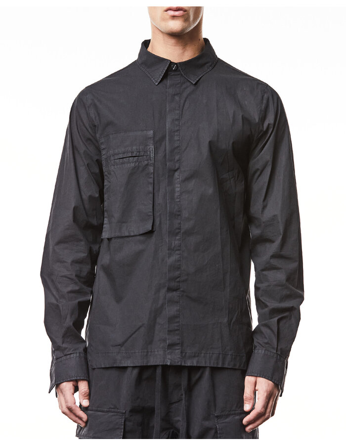 THOM KROM WASHED COTTON SHIRT WITH POCKET - BLACK