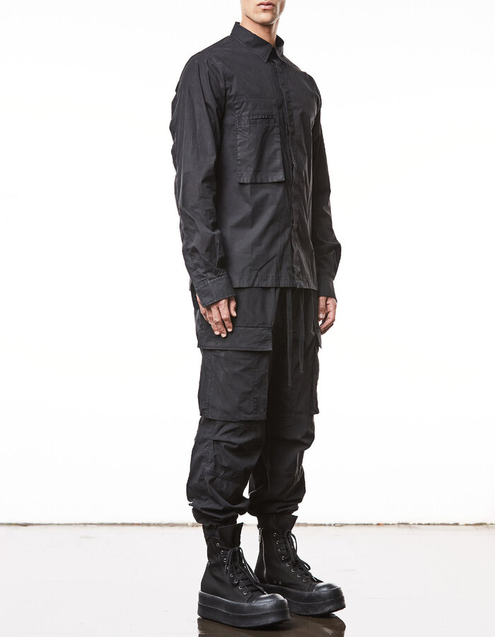 THOM KROM WASHED COTTON SHIRT WITH POCKET - BLACK