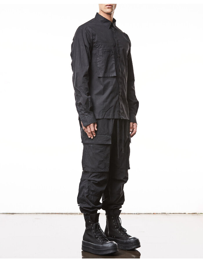 THOM KROM WASHED COTTON SHIRT WITH POCKET - BLACK