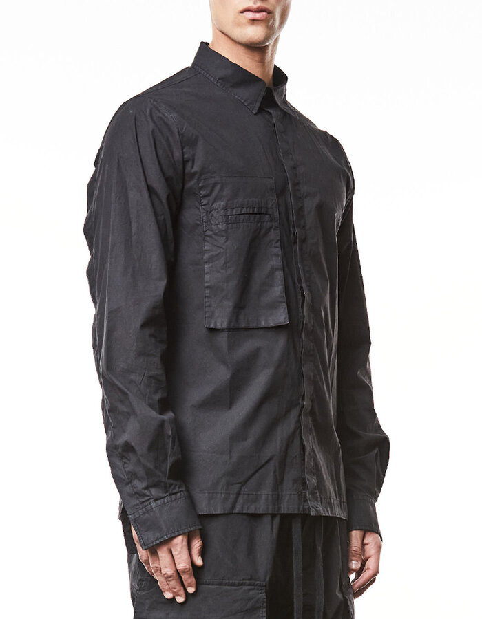 THOM KROM WASHED COTTON SHIRT WITH POCKET - BLACK