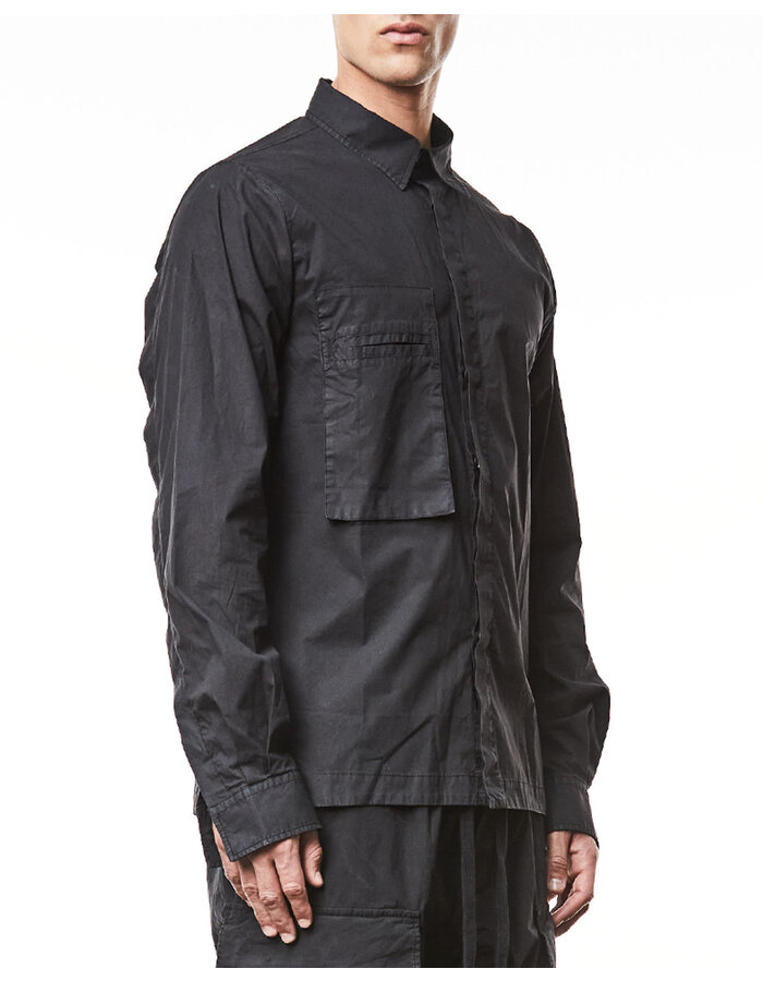 THOM KROM WASHED COTTON SHIRT WITH POCKET - BLACK