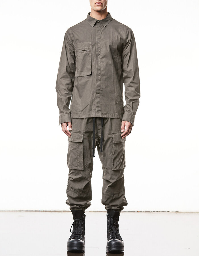 THOM KROM WASHED COTTON SHIRT WITH POCKET - ROCK