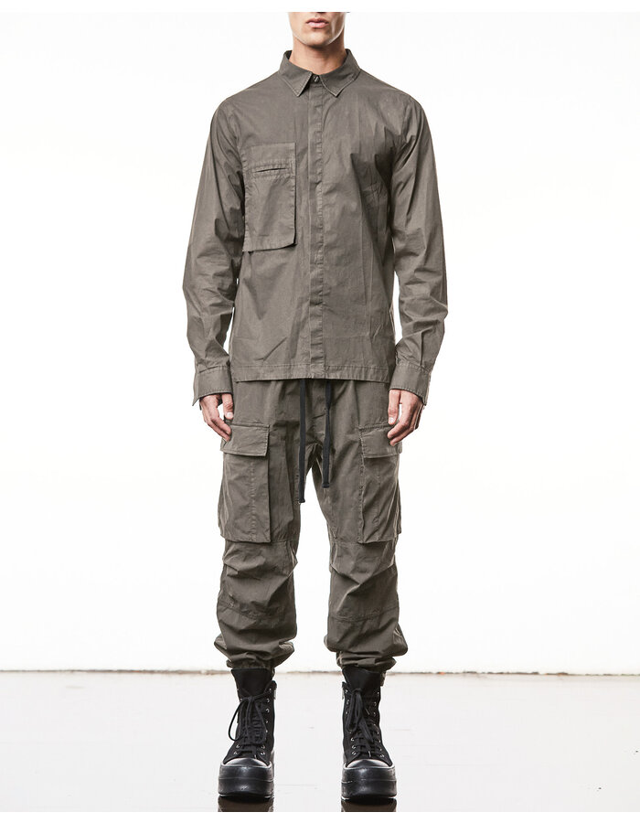 THOM KROM WASHED COTTON SHIRT WITH POCKET - ROCK